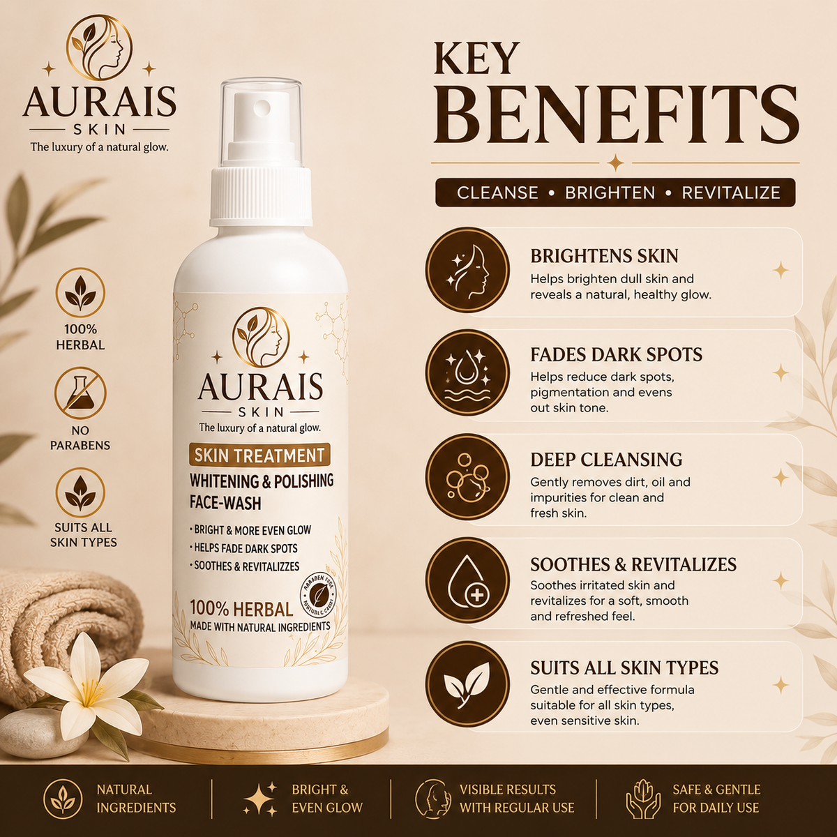 Aurais Skin Treatment Brightening & Polishing Face Wash